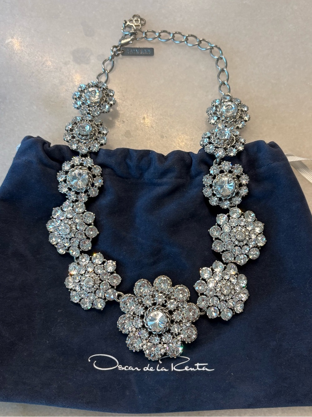 Oscar de la Renta Crystal Rhinestone Floral Statement Necklace – Designer Jewelr